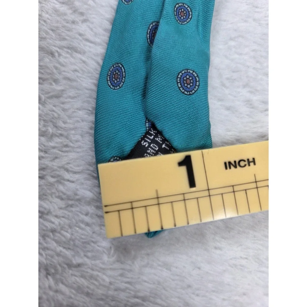 Joseph Abboud Silk Tie Teal Blue Medallion Dot USA Made Classic Mens Designer...